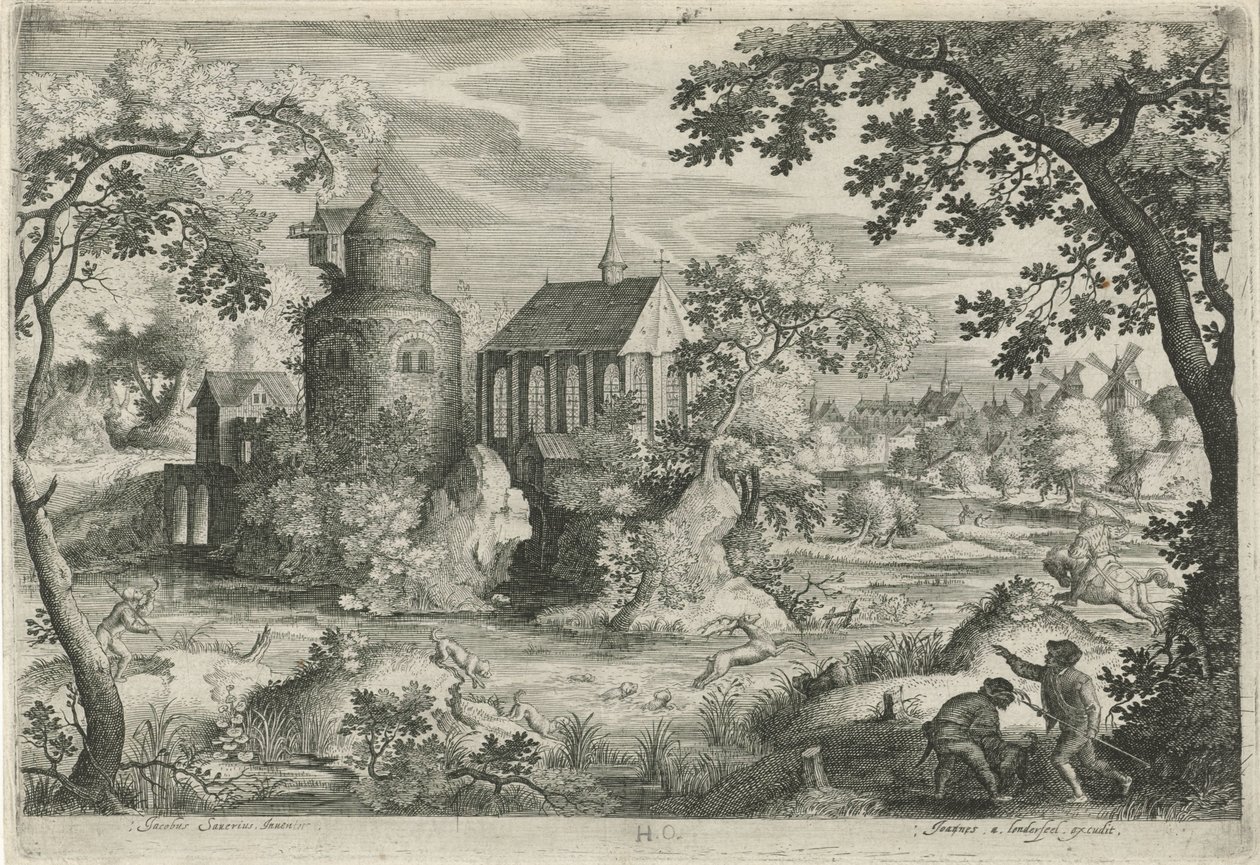 Caccia al cervo presso una cappella da Jan van Londerseel