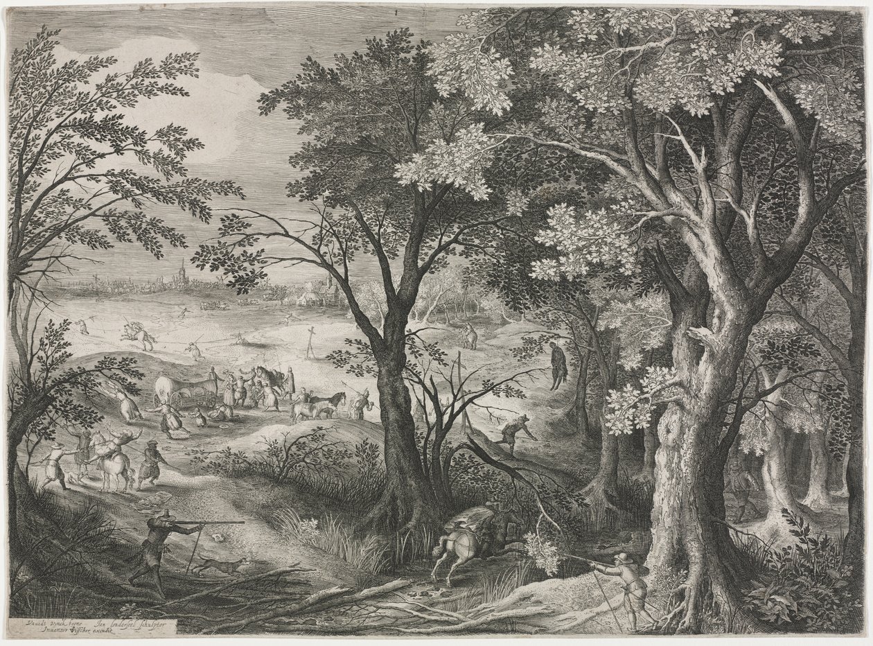 Paesaggio con viaggiatori attaccati da una banda di ladri da Jan van Londerseel