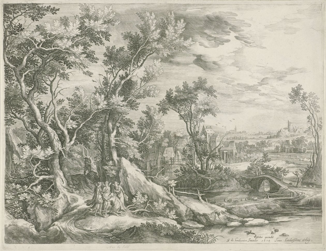 Paesaggio con Abramo che implora i tre angeli di risparmiare Sodoma da Jan van Londerseel