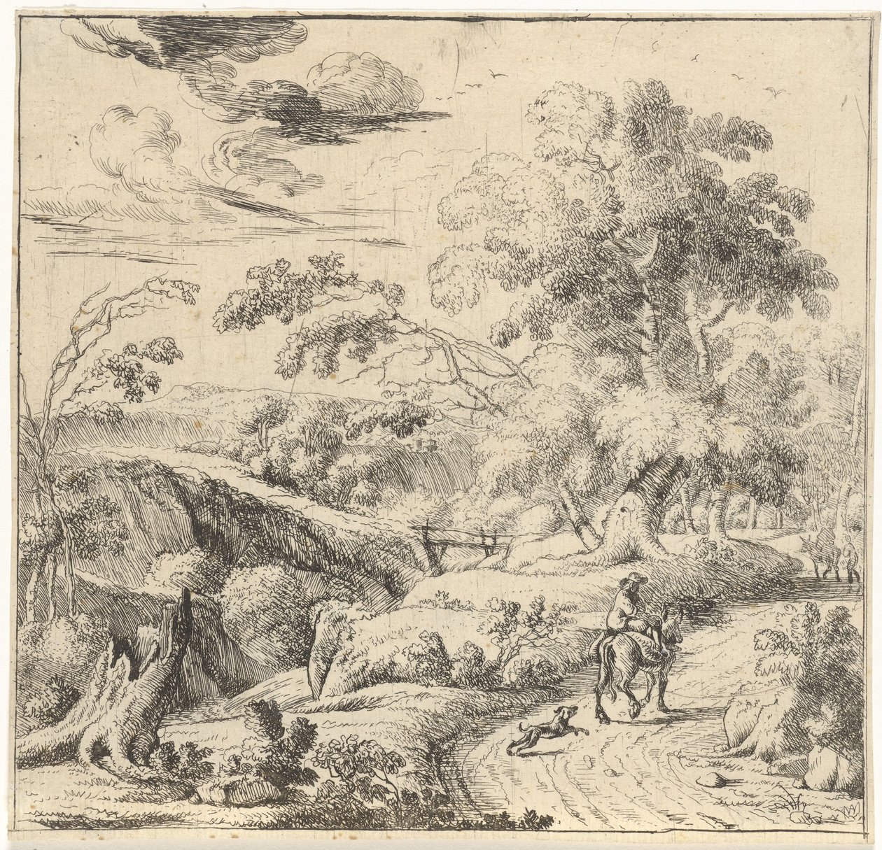 Paesaggio con un cavaliere su un asino da Jan van Nickelen
