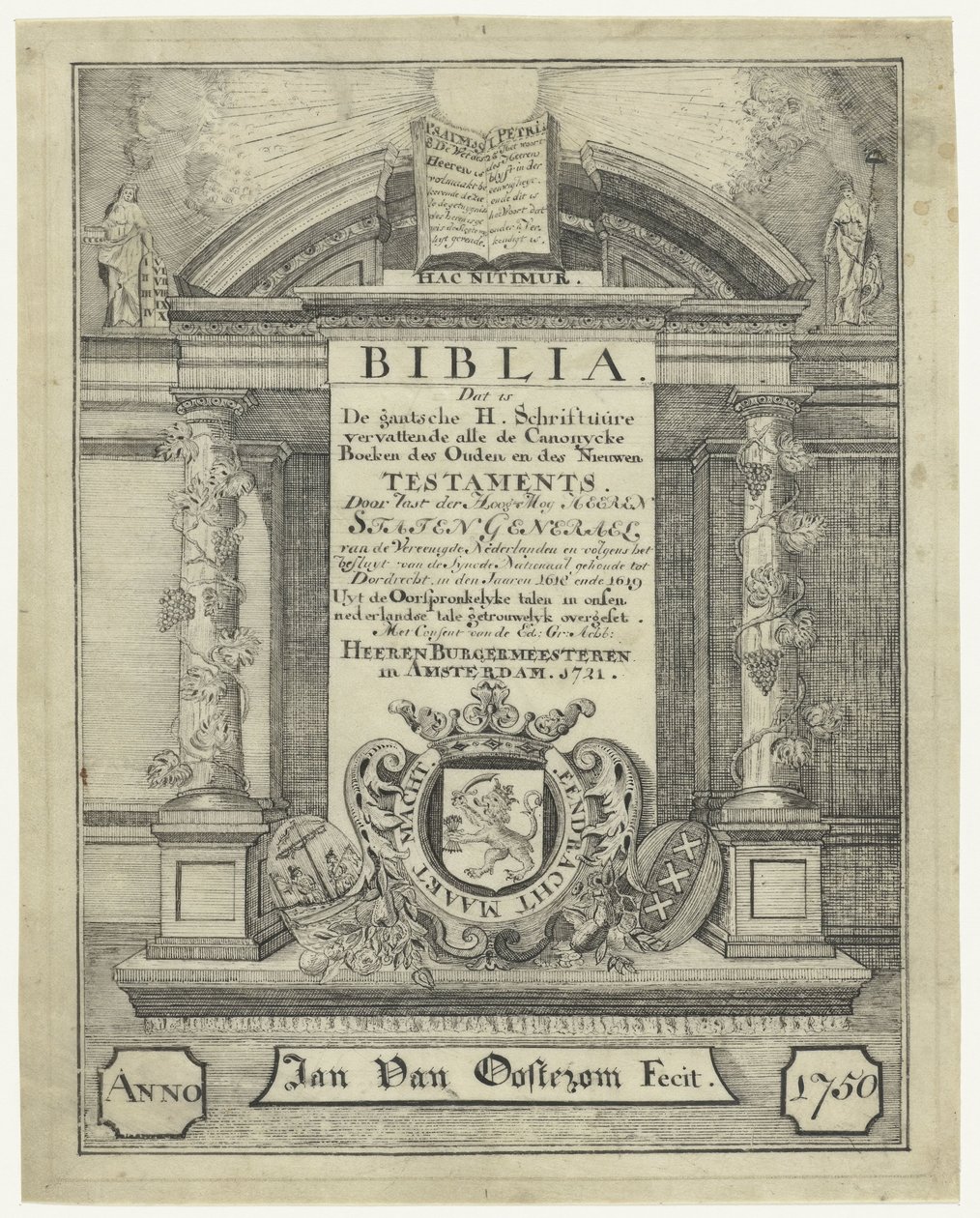 Pagina del titolo di una Bibbia del 1721 da Jan van Oosterom