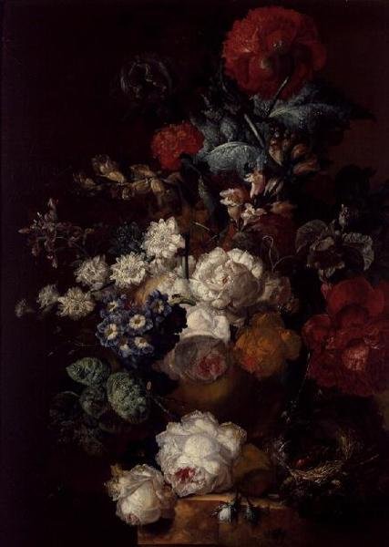 Natura morta con fiori e nido d