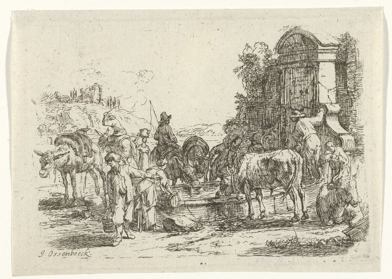 Bestiame che beve a una fonte da Jan van Ossenbeeck