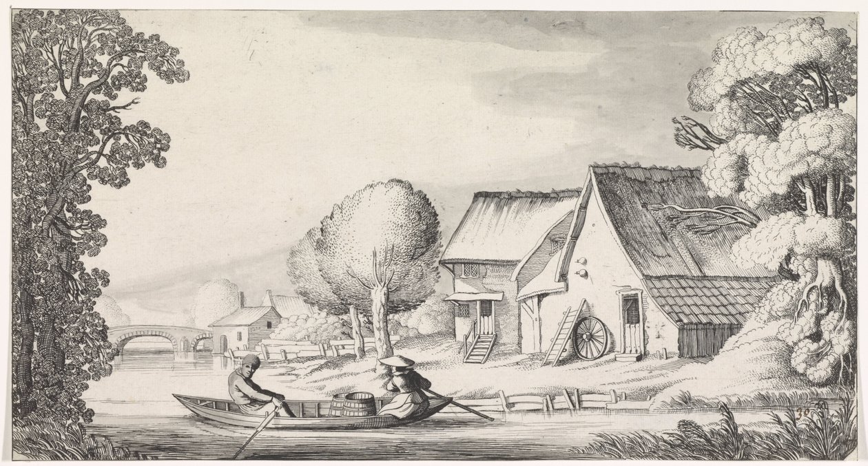 Contadino e contadina in una barca a remi (Playsante lantschappen ende vermakelycke gesichten) da Jan van de Velde (II)