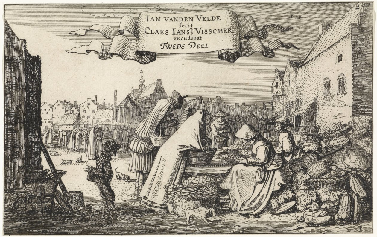 Figure presso una bancarella di verdure in un mercato (Paesaggi) da Jan van de Velde (II)