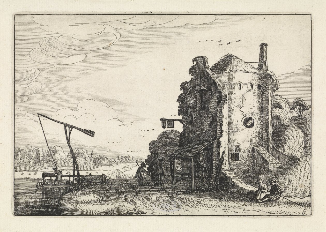 Figure vicino a una locanda in una torre rotonda da Jan van de Velde (II)
