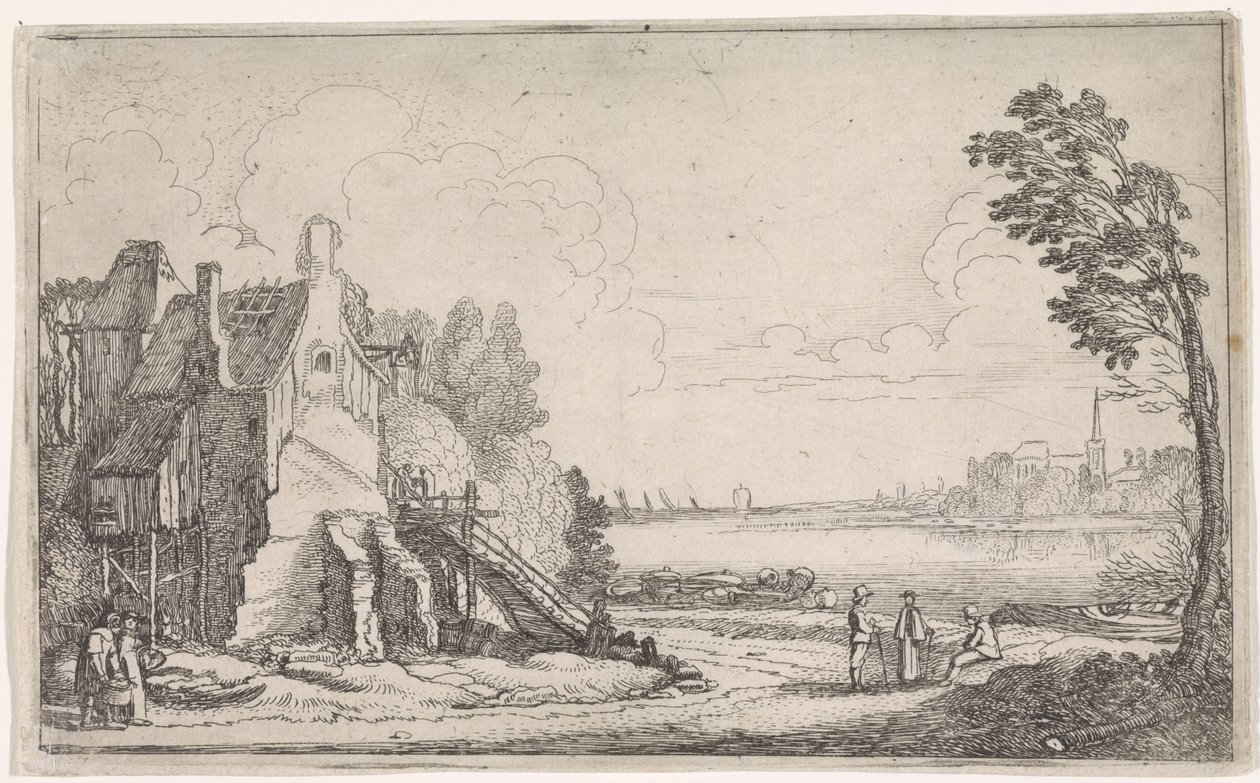 Figure presso una casa diroccata vicino a un fiume da Jan van de Velde (II)