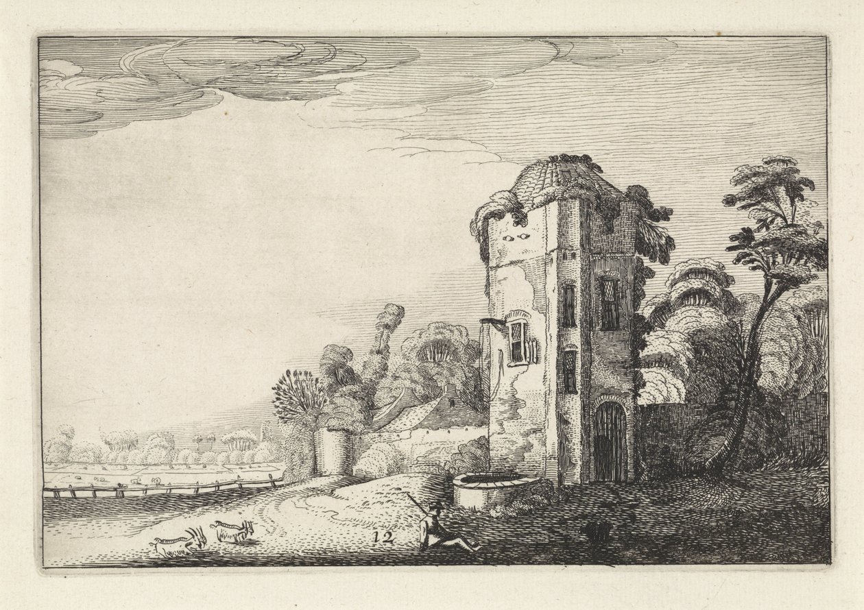 Pastore vicino a una torre con un pozzo (Landschappen, Amenissimae aliquot requculae) da Jan van de Velde (II)