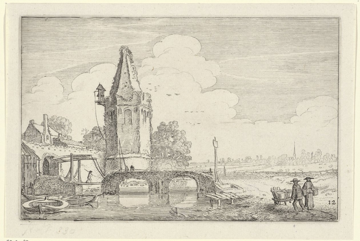 Paesaggio con una torre e un ponte sul fiume Niers da Jan van de Velde (II)