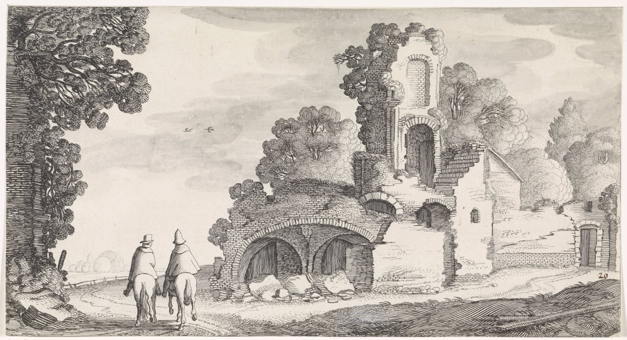 Paesaggio con rovina e due cavalieri da Jan van de Velde (II)