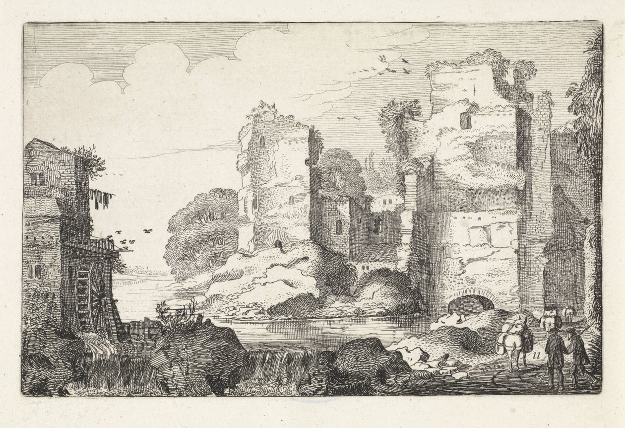 Paesaggio con rovine e un mulino ad acqua da Jan van de Velde (II)