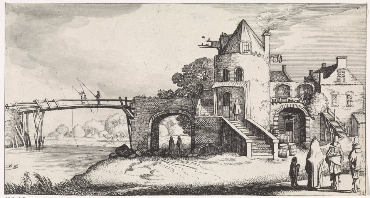 Casello con ponte di legno sul fiume da Jan van de Velde (II)