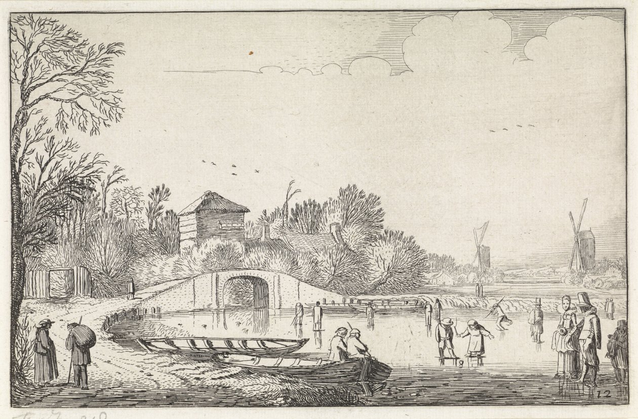 Paesaggio invernale con pattinatori su un ponte da Jan van de Velde (II)