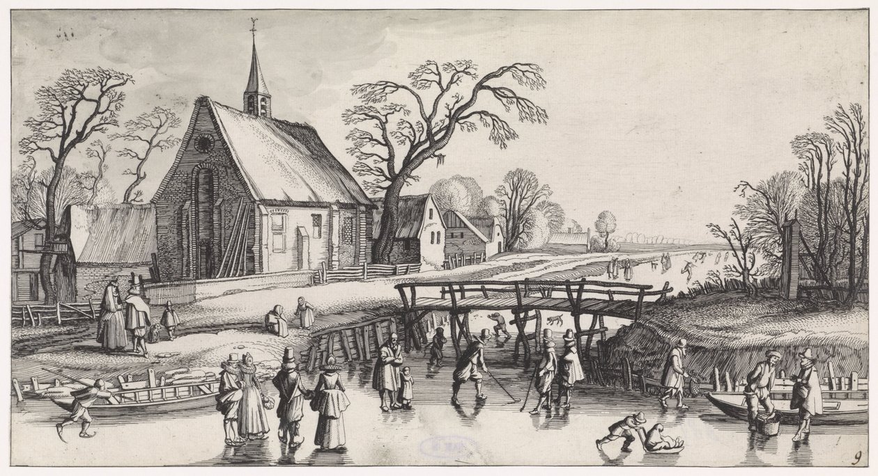Paesaggio invernale con pattinatori vicino a un villaggio da Jan van de Velde (II)