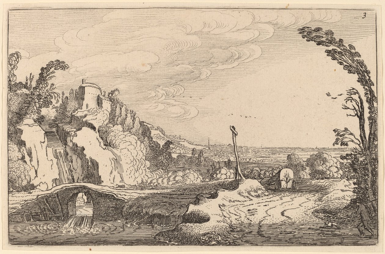 Cascata sotto un ponte di pietra da Jan van de Velde II
