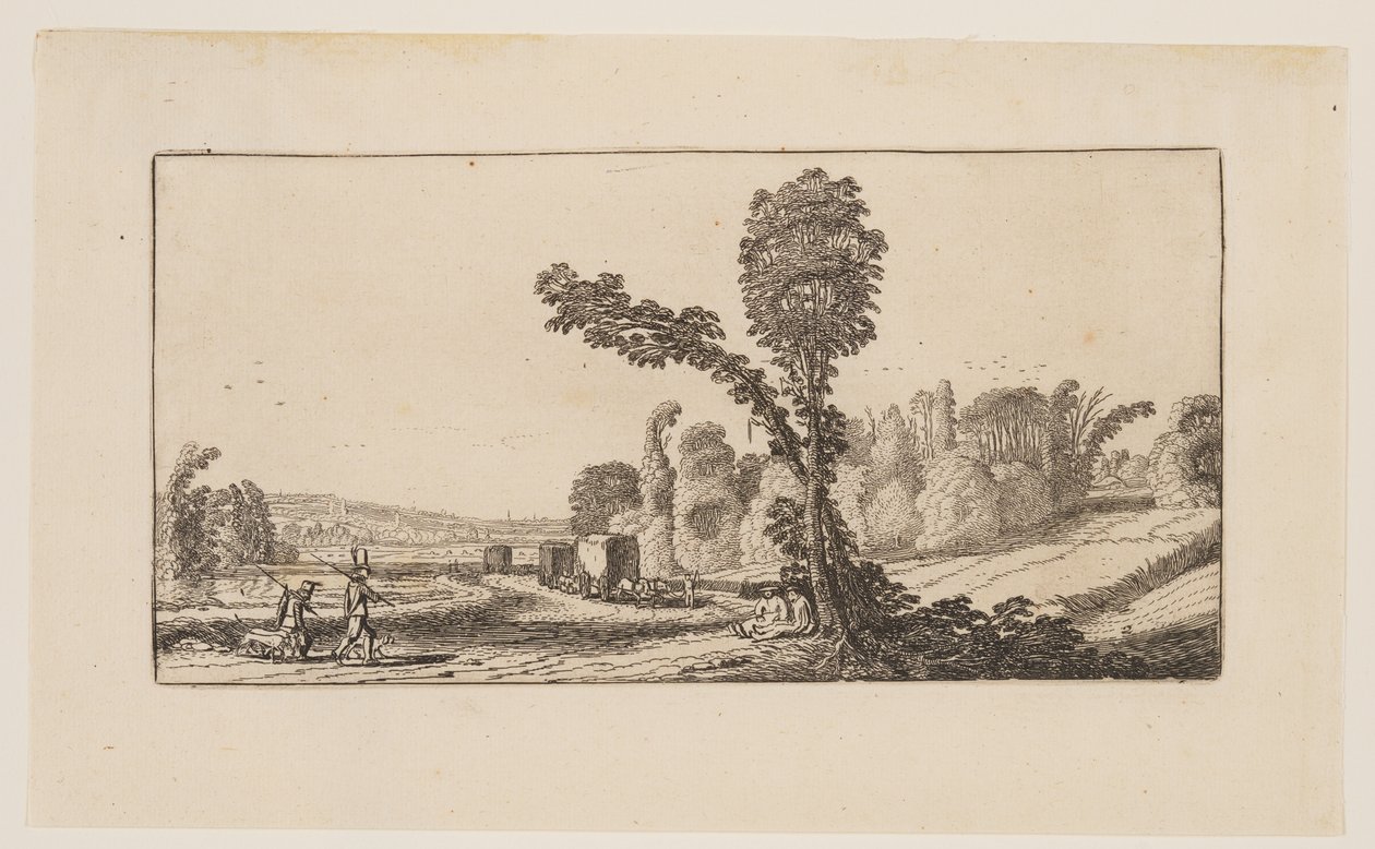 Paesaggio con cacciatori e carri da fieno, da Sei paesaggi da Jan van de Velde II