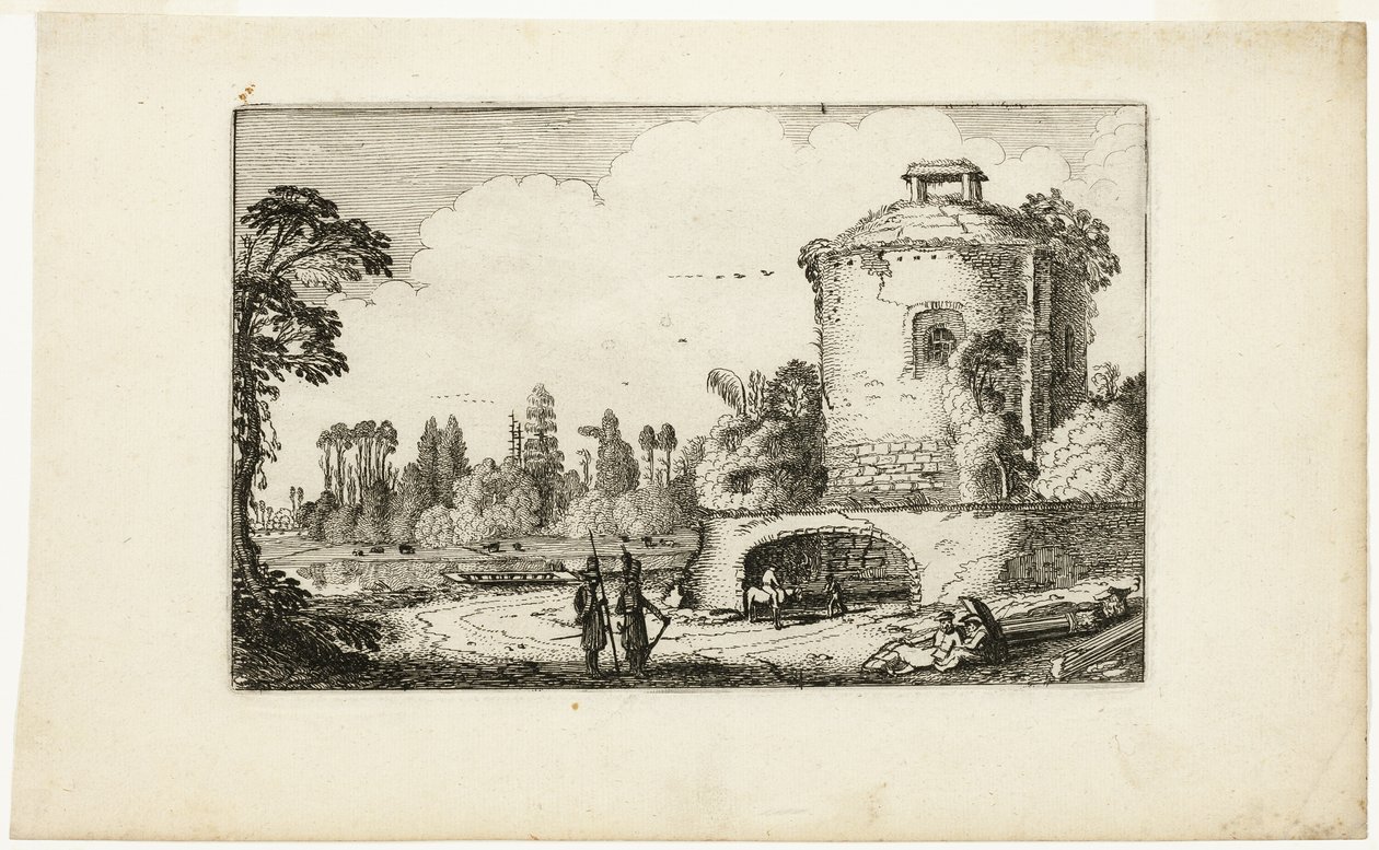 Paesaggio con torre rotonda da Jan van de Velde II