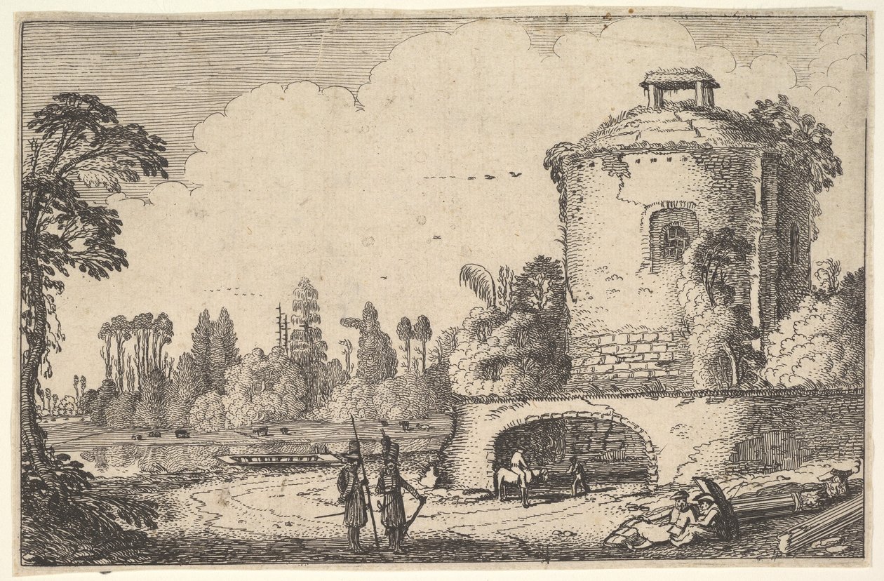 Paesaggio con una torre rotonda, ca. 1616 da Jan van de Velde II