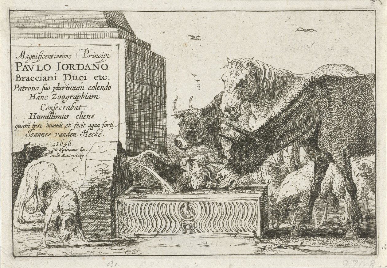 Animali presso una fontana da Jan van den Hecke