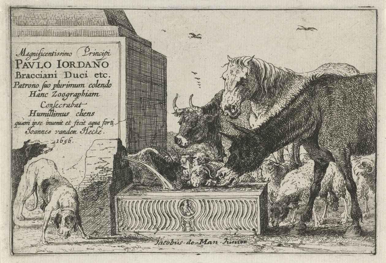 Animali presso una fontana (Zoographiam) da Jan van den Hecke