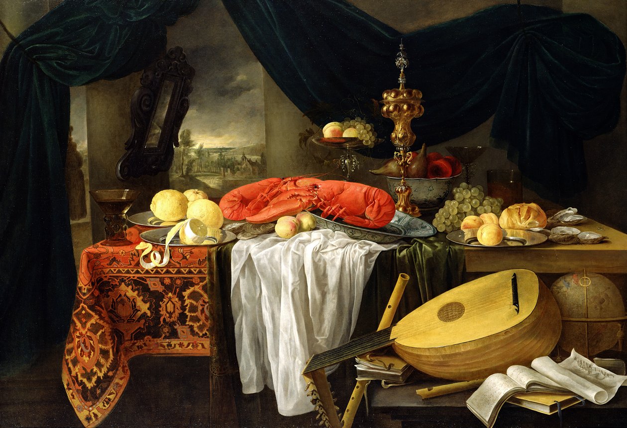 Natura morta con aragosta, limoni e liuto, 1645 da Jan van den Hecke