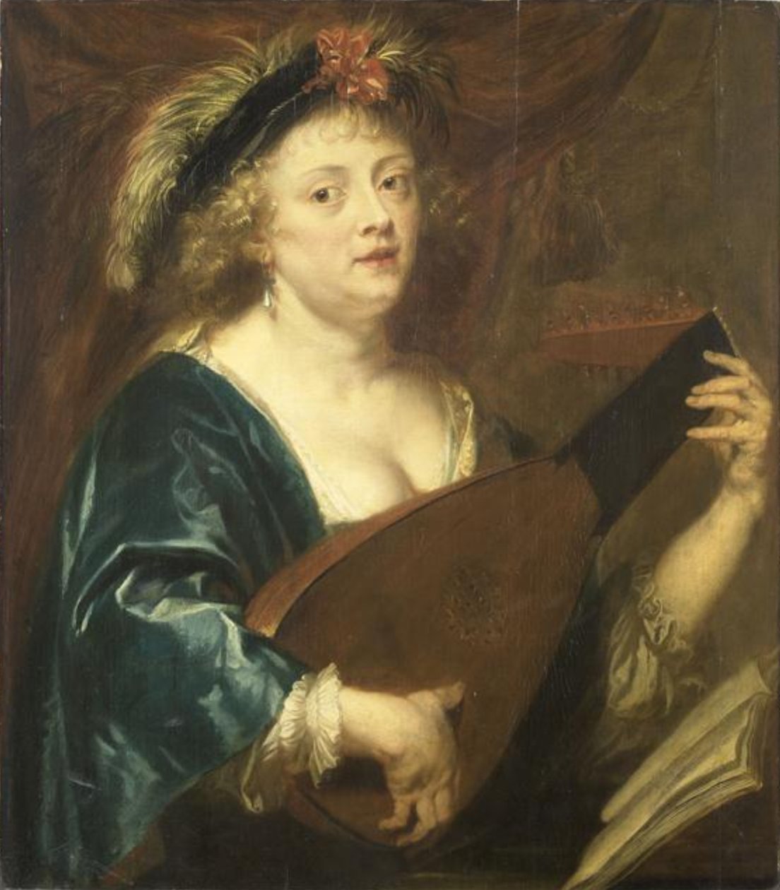 Francese:  Femme jouant du luth Ritratto di donna che suona un liuto da Jan van den Hoecke