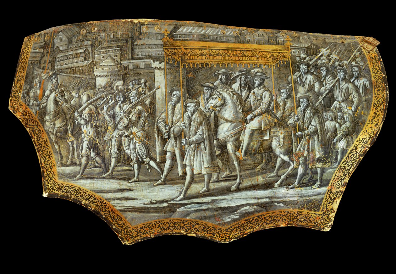 Scudo da parata dopo Giovanni Stradanus: Ingresso di Cosimo I ... da Jan van der (1523-1605) Straet