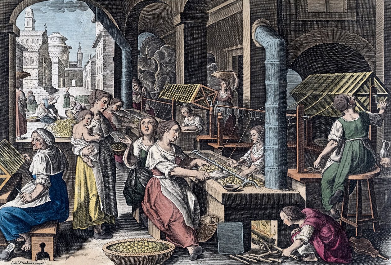 Produzione della seta in Europa nel XVI secolo da Jan van der (1523-1605) (after) Straet
