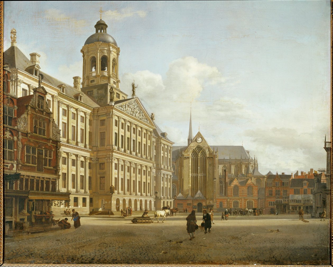 Via Dam e il nuovo municipio di Amsterdam, Paesi Bassi ... da Jan van der (manner of) Heyden