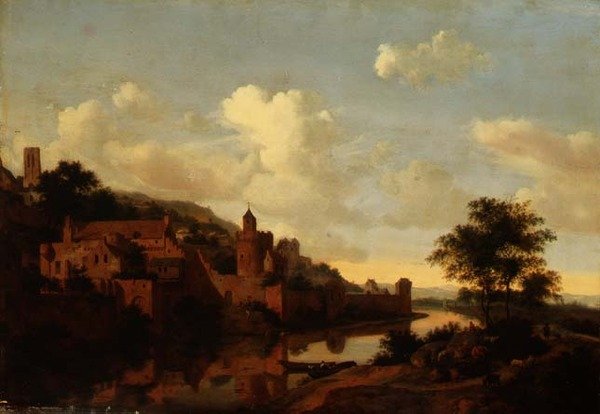 Una città fortificata sopra un fiume da Jan van der Heyden