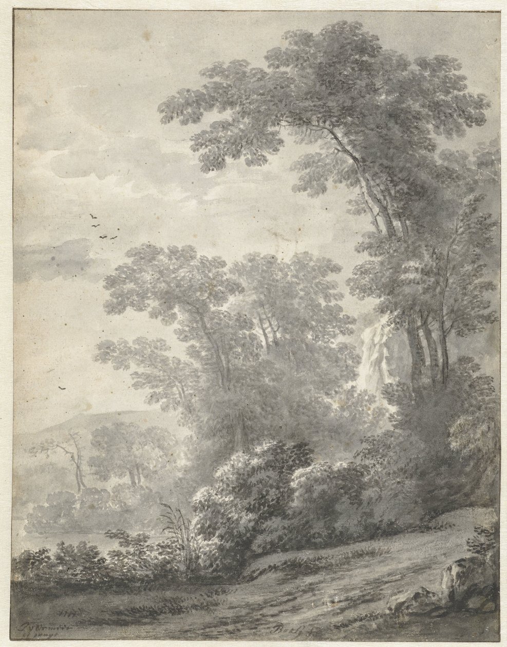 Paesaggio montano con alberi vicino a un fiume da Jan van der Meer (II)
