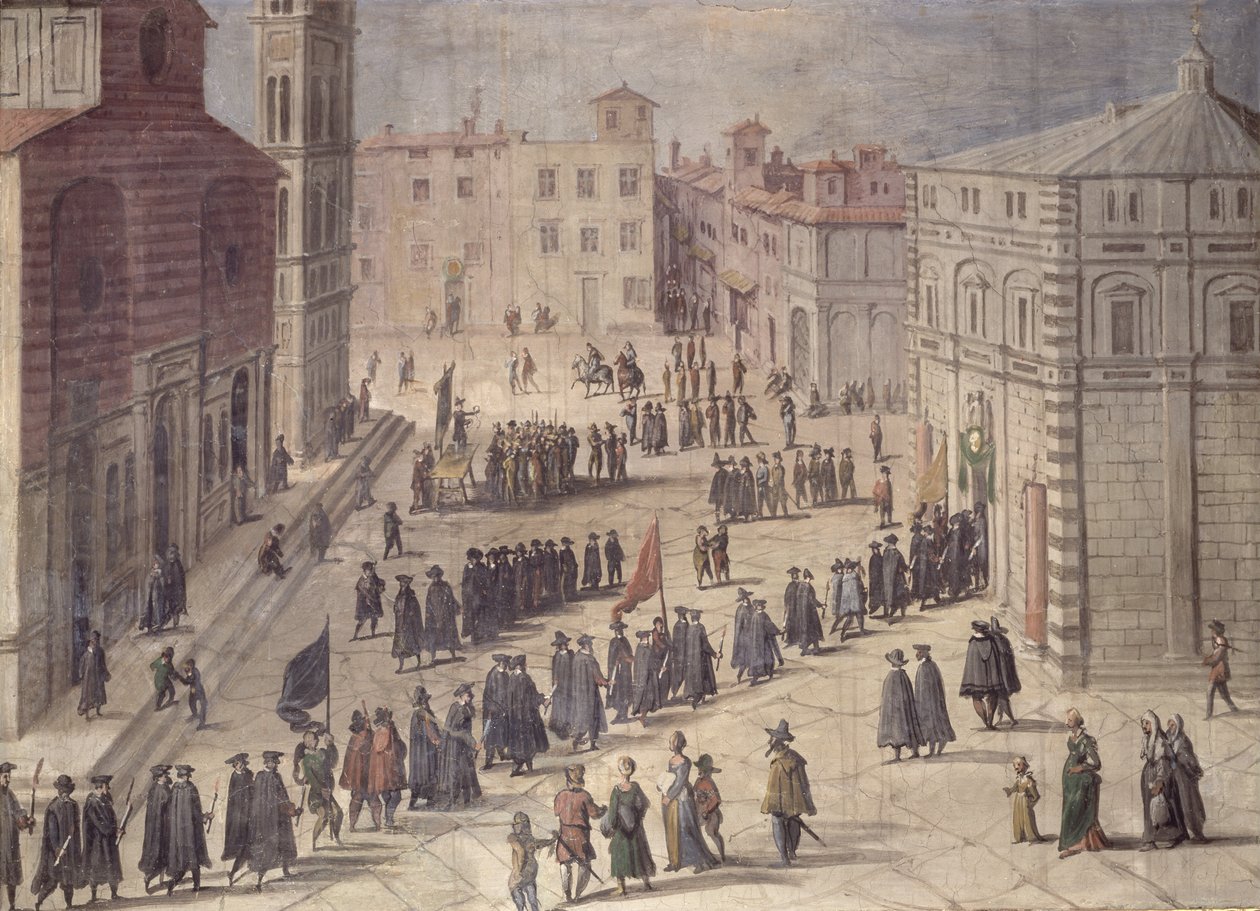 Festa di omaggio in Piazza del Duomo, Firenze, 1555 da Jan van der Straet