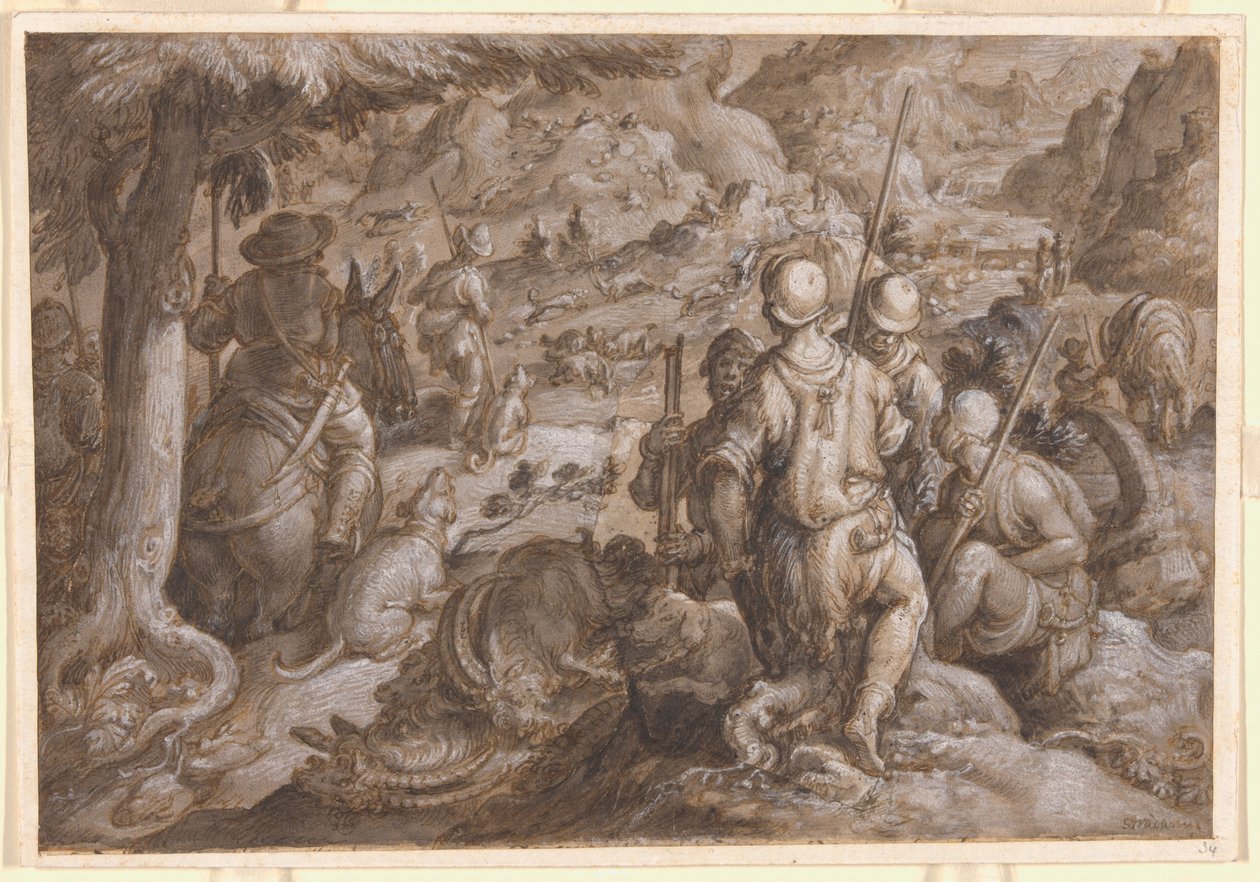 Uomini a caccia di stambecchi con i cani da caccia da Jan van der Straet