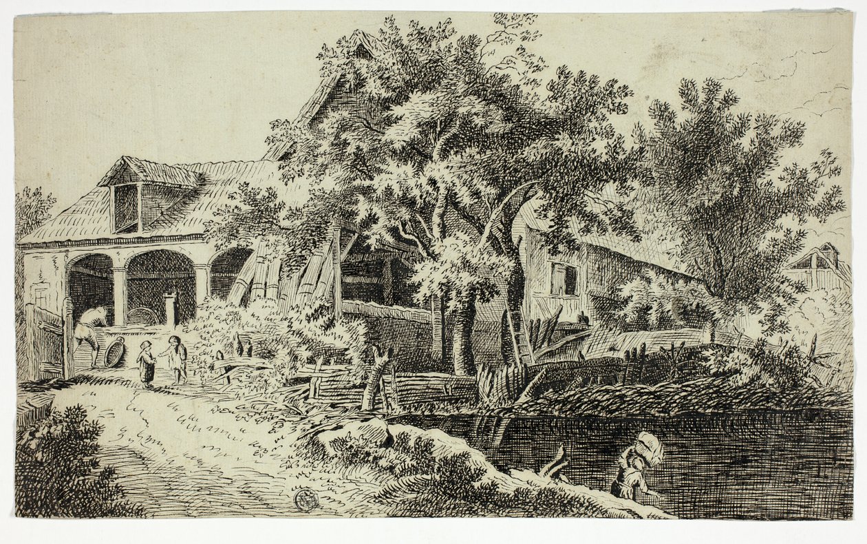 Mulino in riva al torrente da Jan van der Straet