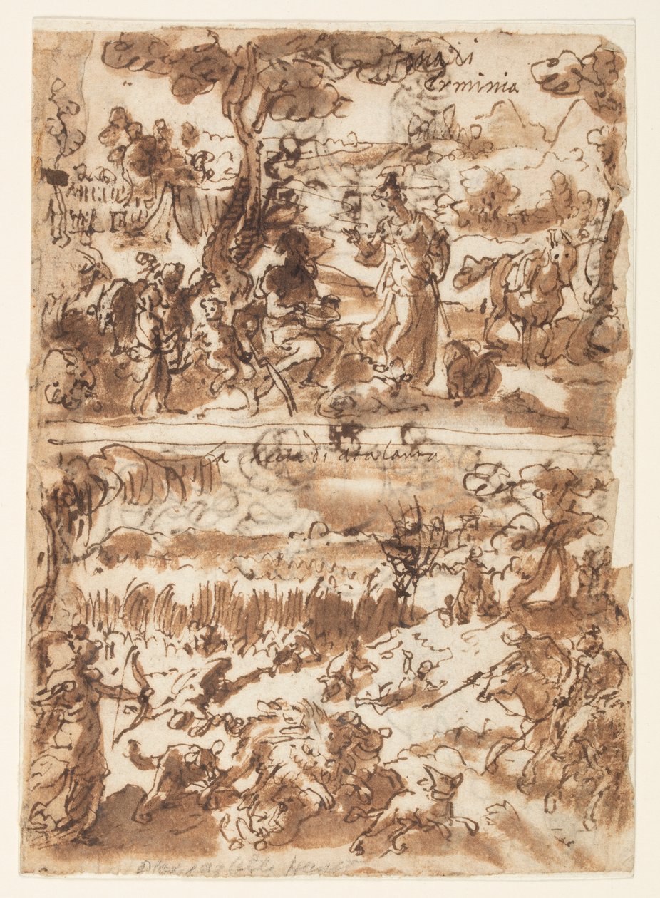 Sopra: Erminia e il pastore; Sotto: Atalanta caccia il cinghiale calidonio da Jan van der Straet, called Stradanus