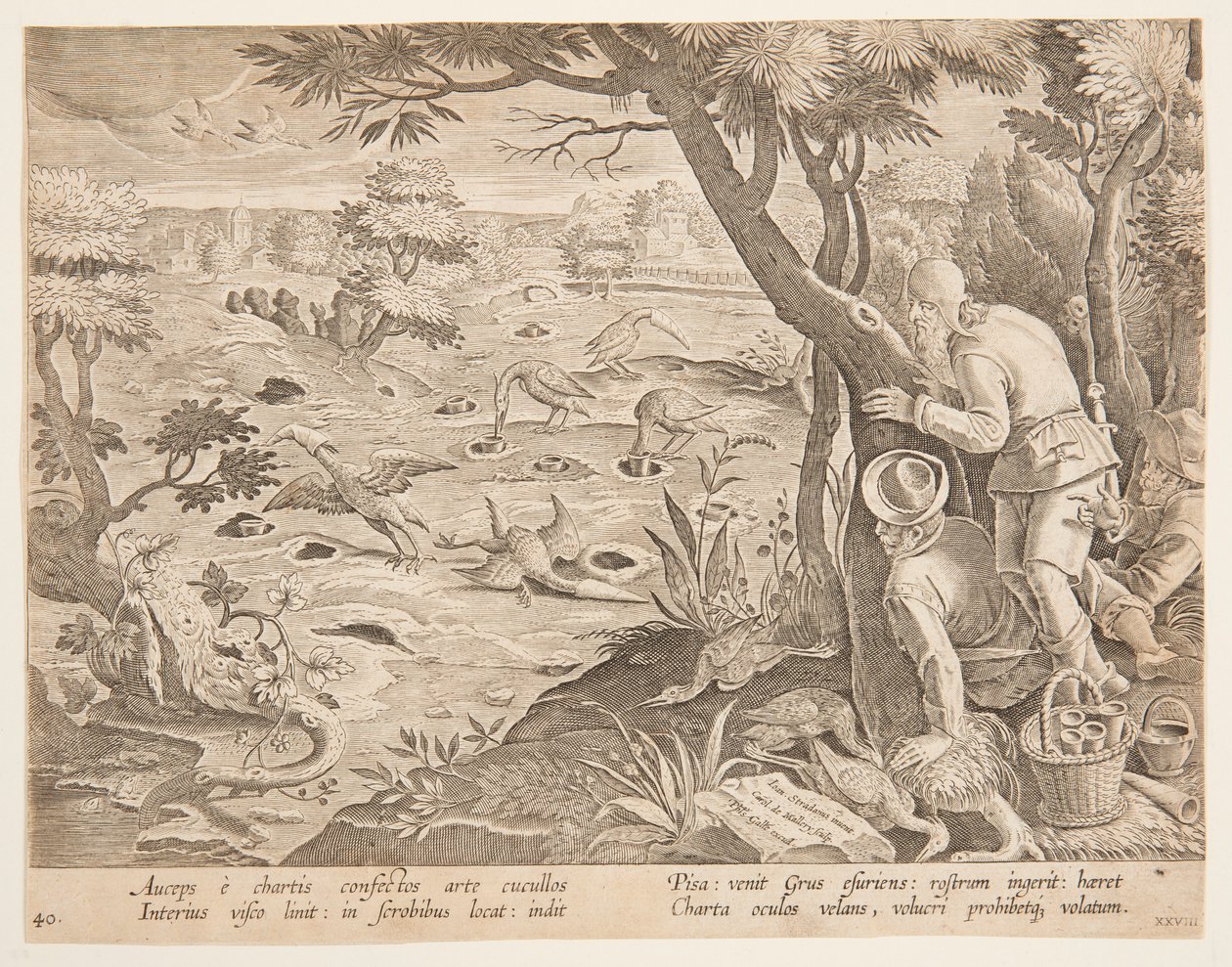 Caccia alla gru con coni, tavola 28 nella serie Venationes Ferarum, Avium, Piscium da Jan van der Straet, called Stradanus