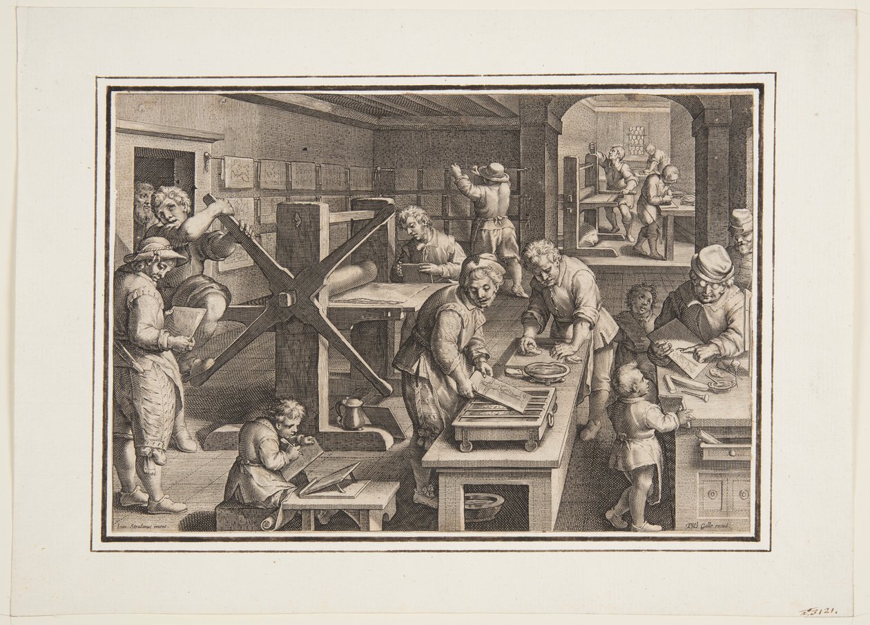 Incisione su metallo; Incisori su una nave da Jan van der Straet, called Stradanus