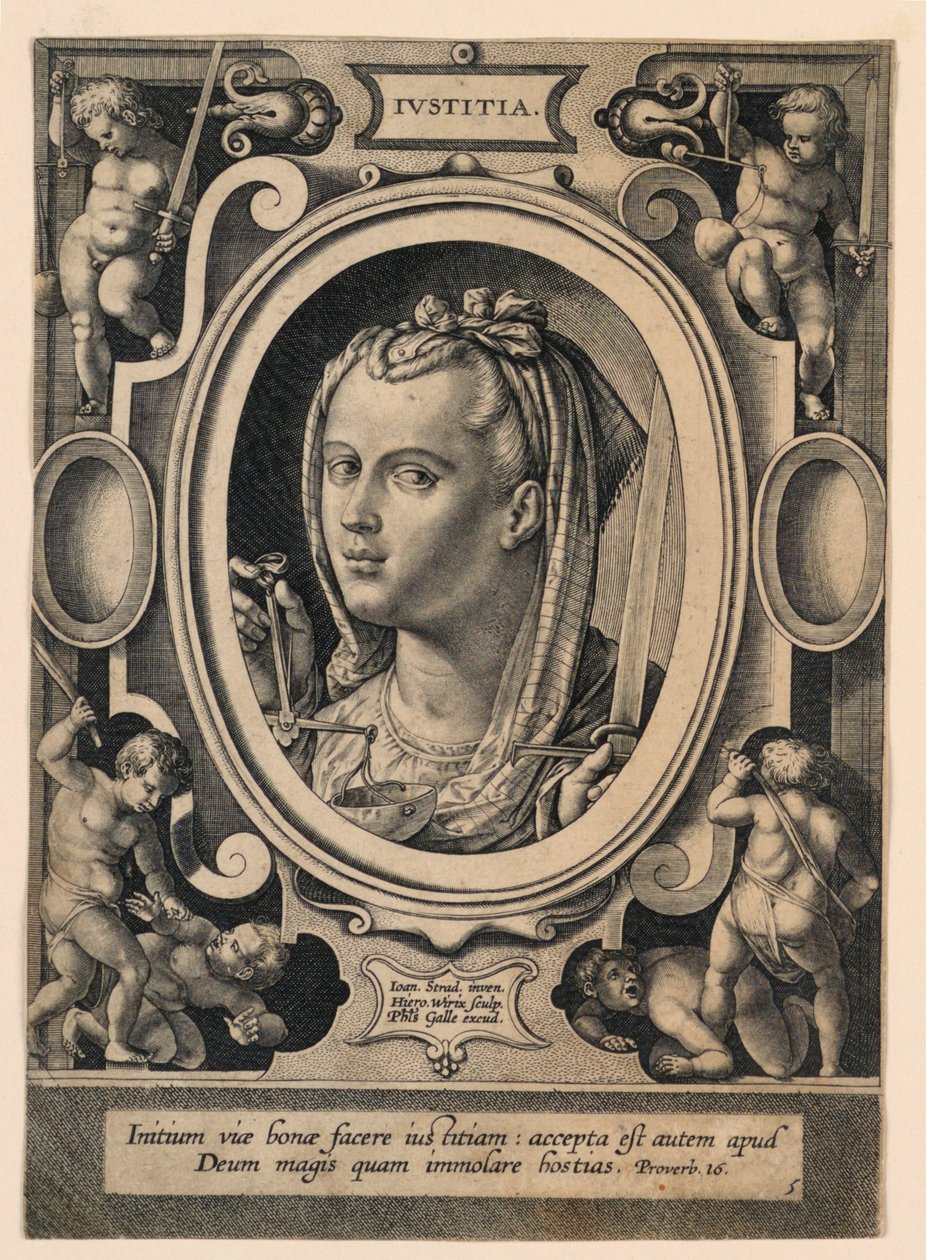 Giustizia (Iustitia), tavola 5 da "Virtutum theologicarum et cardinalium" da Jan van der Straet, called Stradanus