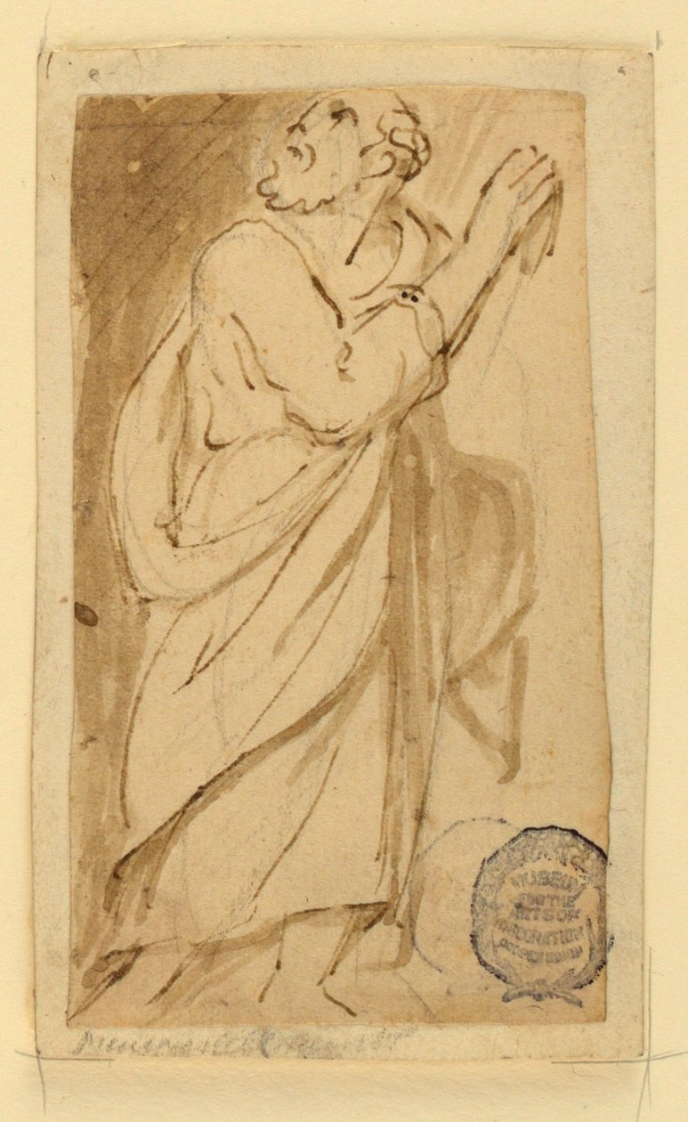 Pagina di un libro di disegni; Uomo anziano in abiti classici da Jan van der Straet, called Stradanus