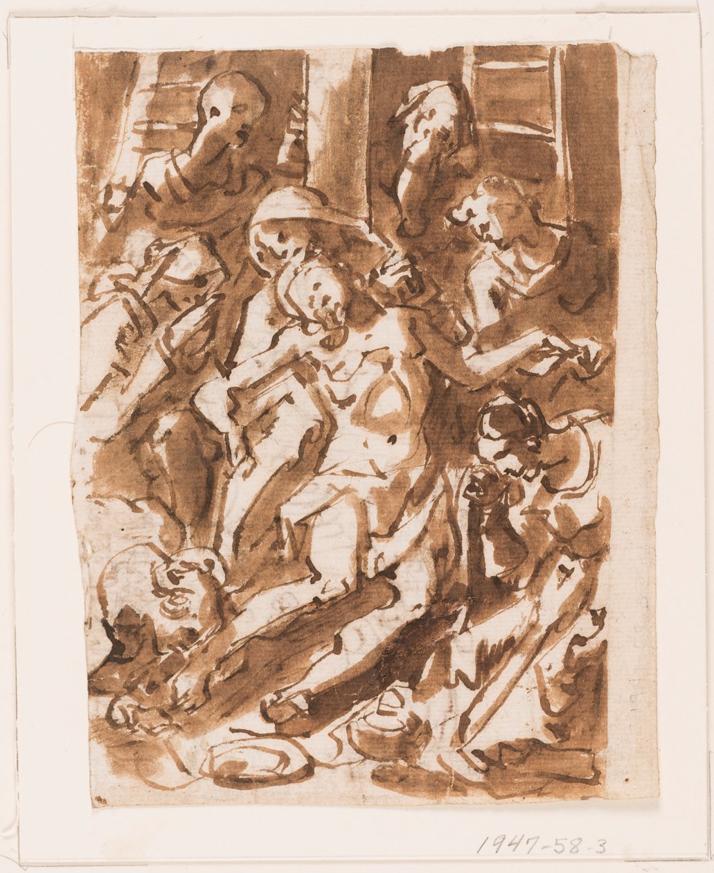 Pagina di un taccuino; Maria che tiene il corpo di Cristo ai piedi della Croce da Jan van der Straet, called Stradanus