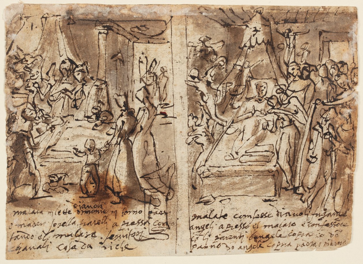 Pagina di un taccuino; Il pio morente da Jan van der Straet, called Stradanus