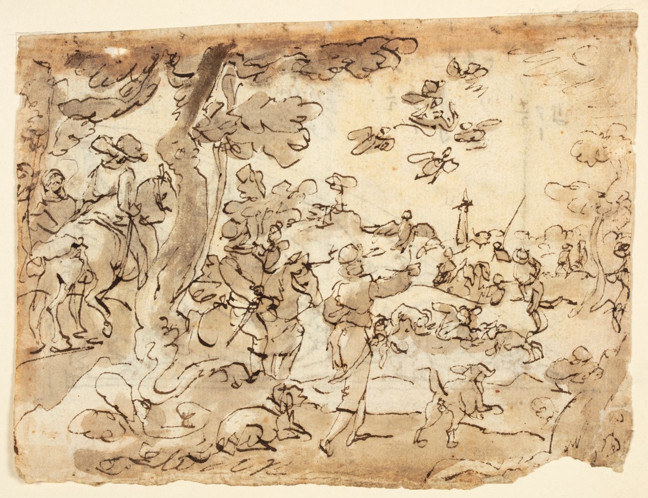Recto: Caccia agli Uccelli con Falchi; Verso: Lunetta decorata con animali, capricorno e fogliame da Jan van der Straet, called Stradanus