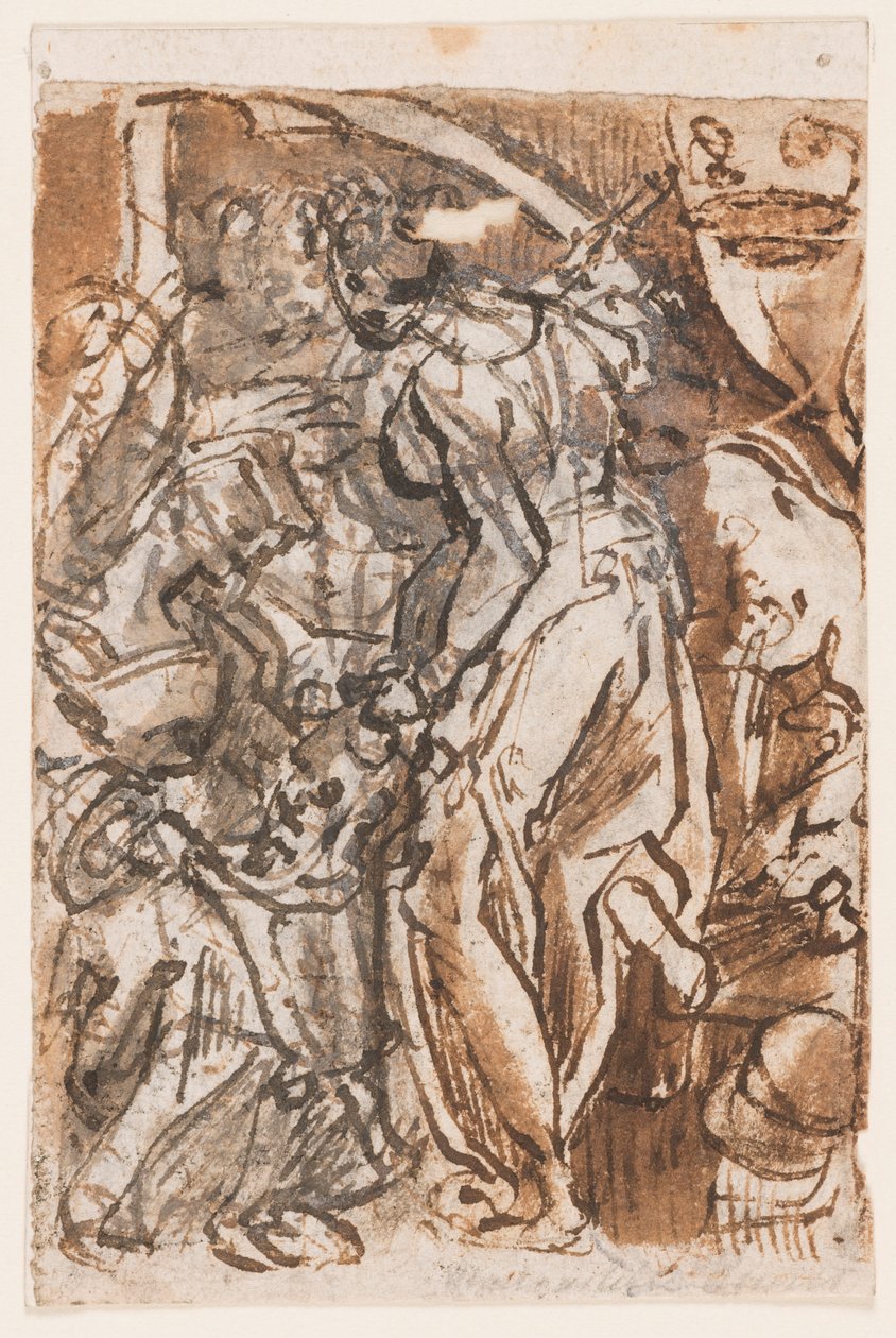 Judith con la Testa di Oloferne (recto); Disegno Preliminare per la Tavola del Titolo della Serie di Stampe dei Sette Pianeti (verso) da Jan van der Straet, called Stradanus