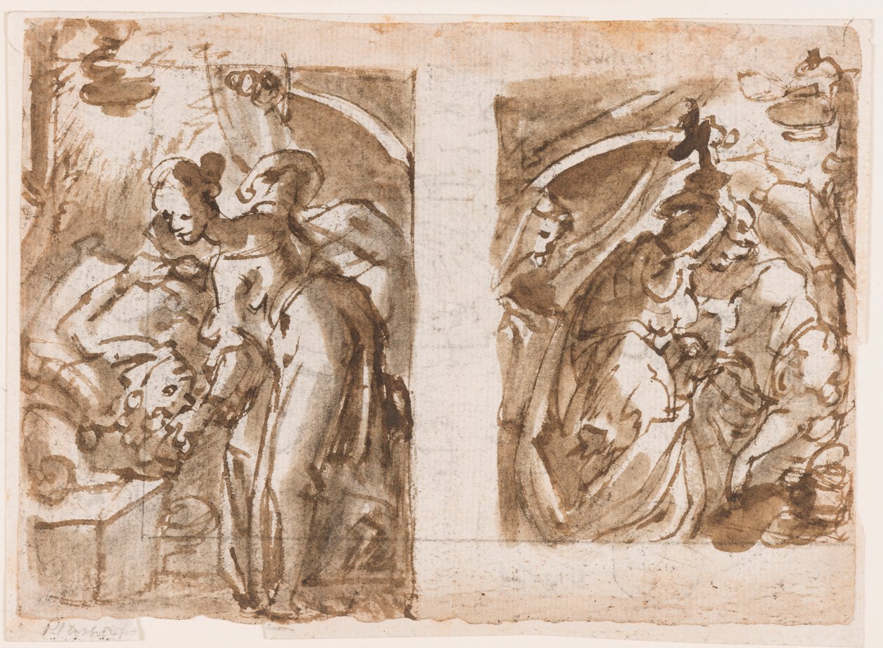 Recto: Due viste di Giuditta che uccide Oloferne; Verso: Fontana a Fiesole da Jan van der Straet, called Stradanus