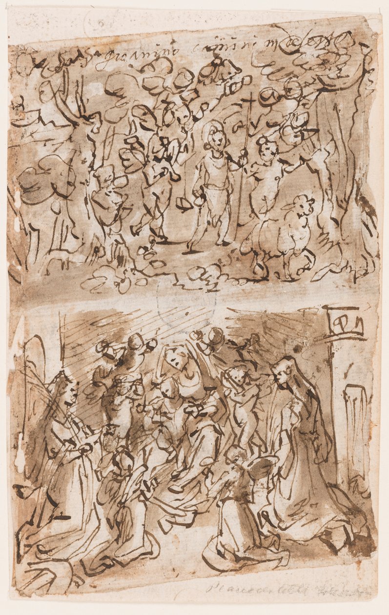 Giovane San Giovanni Battista guidato dagli angeli nel deserto; Sacra Conversazione con Sante Barbara e Caterina; Crocifissione; Cristo guarisce i paralitici vicino alla piscina di Bethesda da Jan van der Straet, called Stradanus