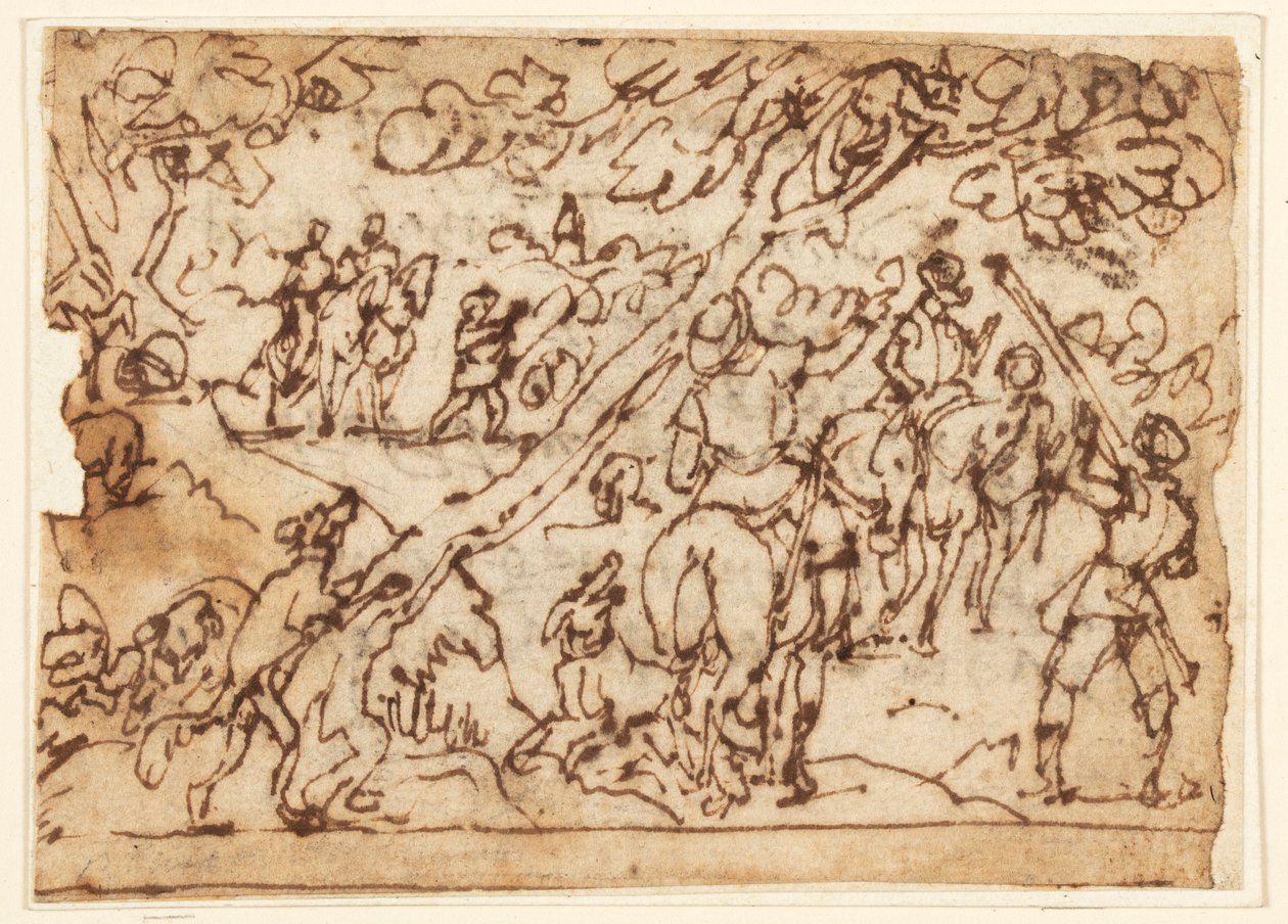Pagina di taccuino; Scena di caccia da Jan van der Straet, called Stradanus