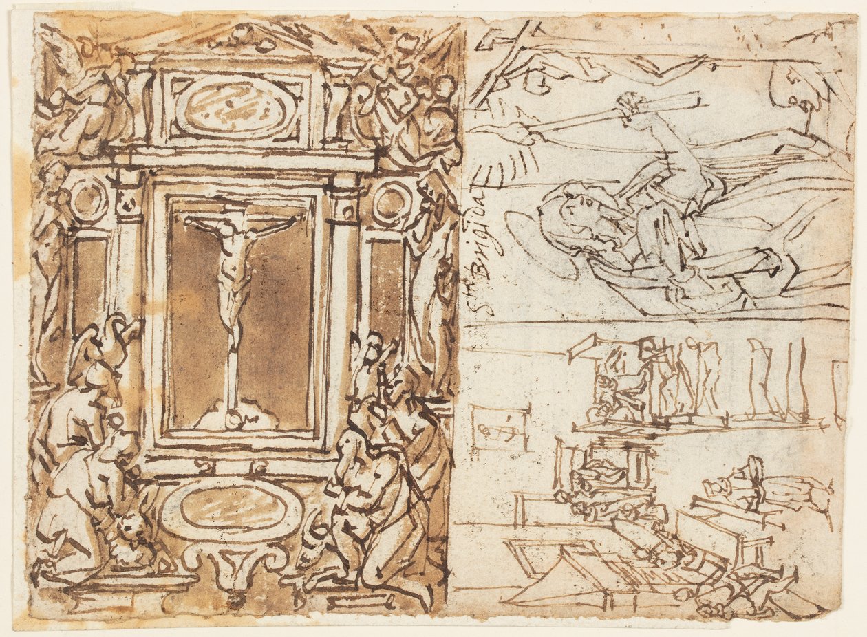 Pagina di Taccuino; Monumento di Marco Aurelio Antonino con Figlio; Studio per un