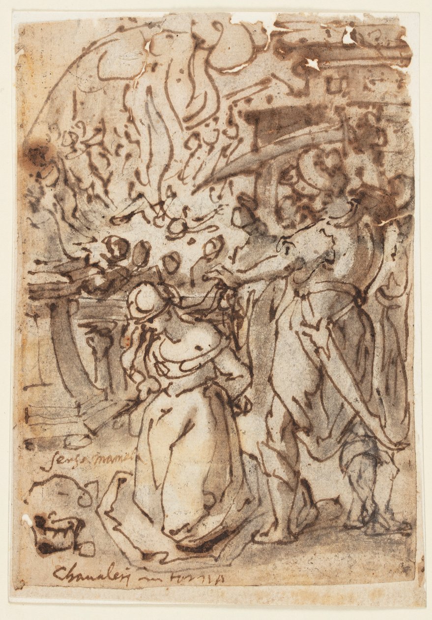 Pagina di taccuino con decapitazione di una martire da Jan van der Straet, called Stradanus