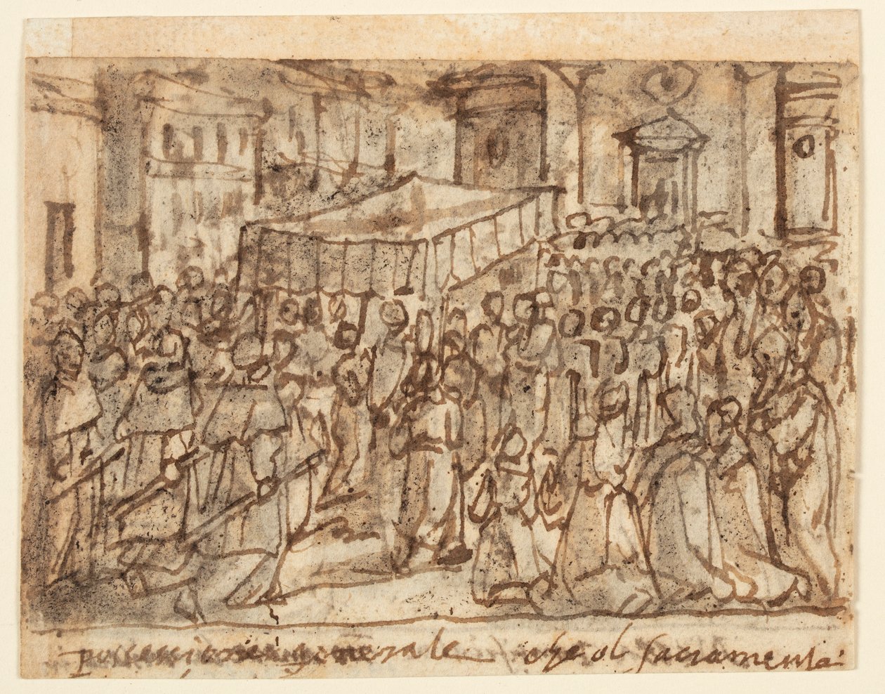 Pagina di taccuino con processione con l