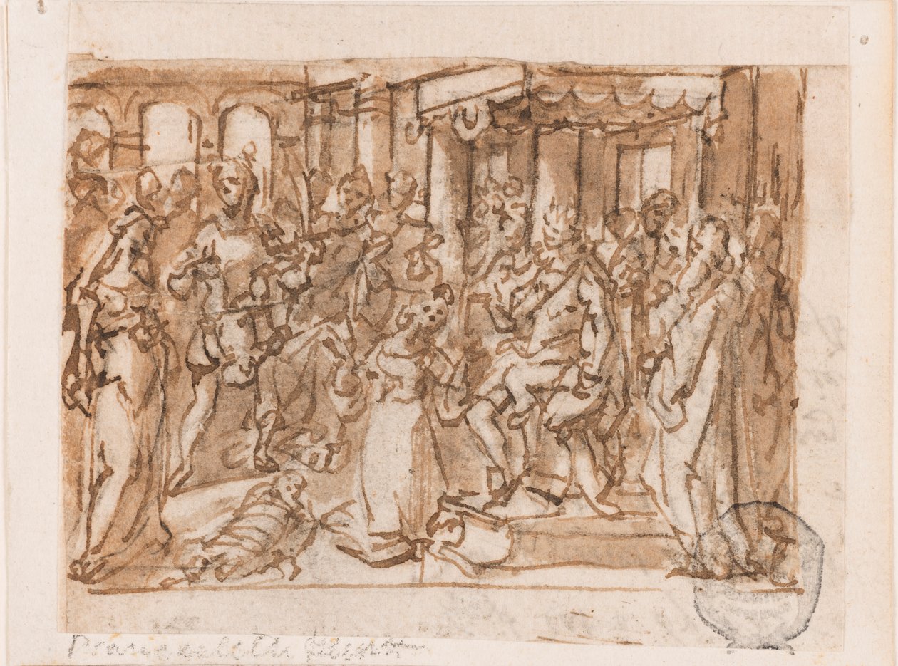 Il giudizio di Salomone, disegno preliminare per "Spiritus Sapientiae" (Lo Spirito della Saggezza), tavola 1 nella serie di stampe "I sette doni dello Spirito Santo" da Jan van der Straet, called Stradanus